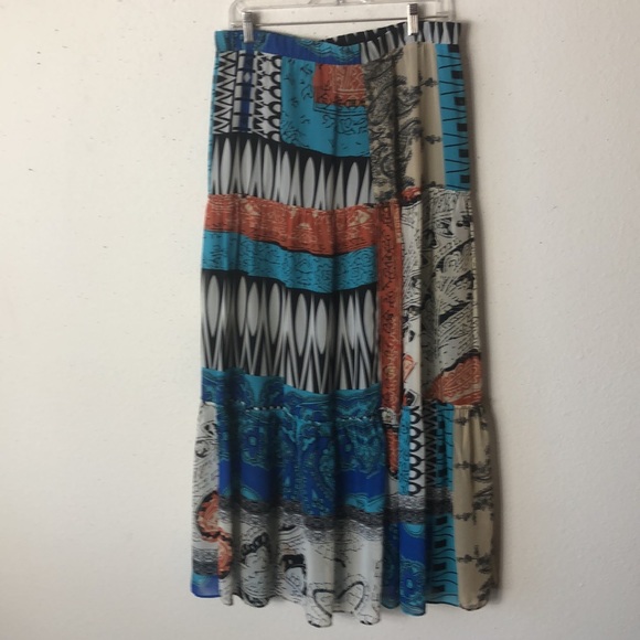 Chico's Majestic Blue Patchwork Boho Maxi Skirt 1 = M - Picture 5 of 8